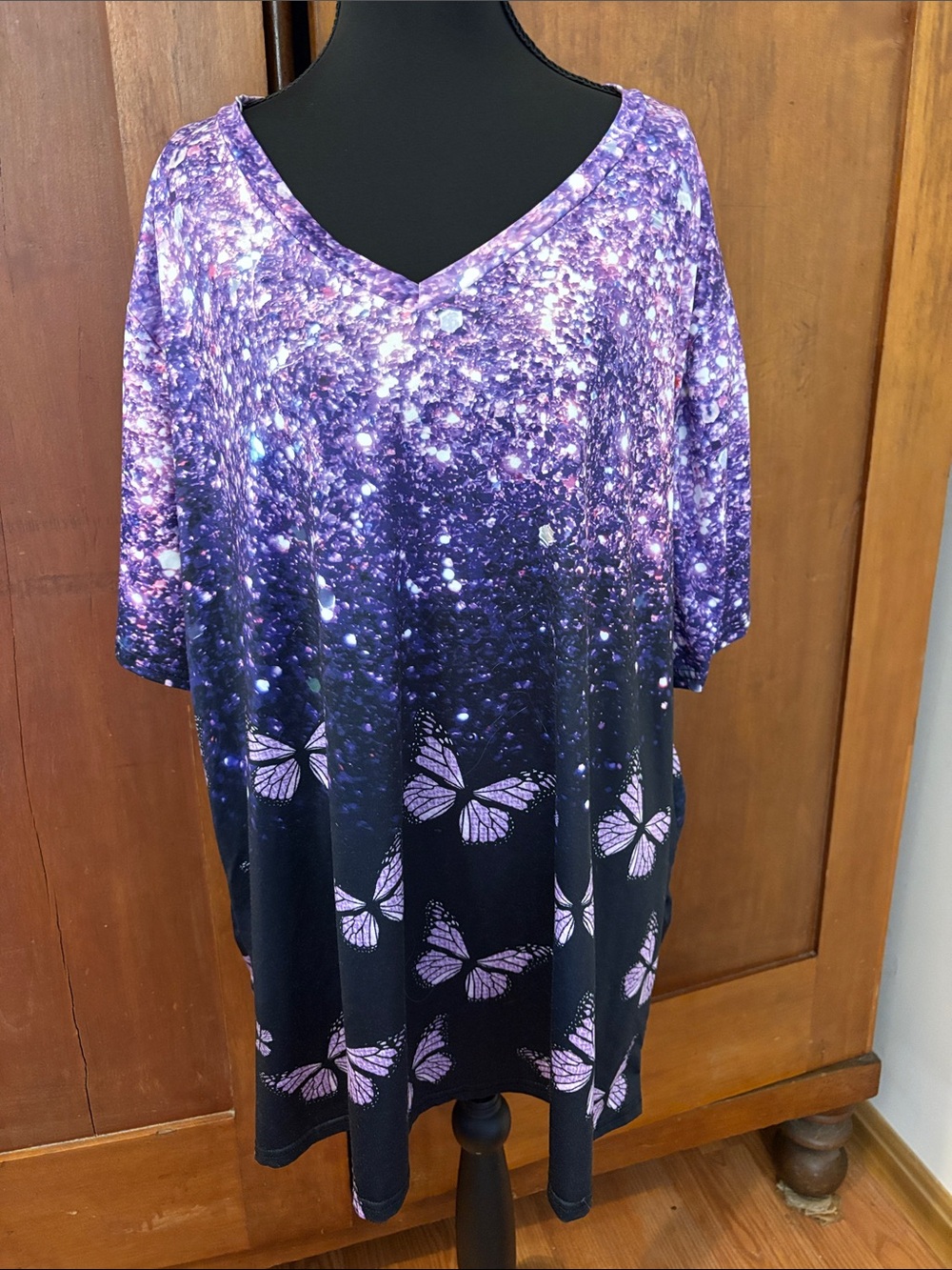 SHEIN Purple Ombre Butterfly V-Neck Tunic